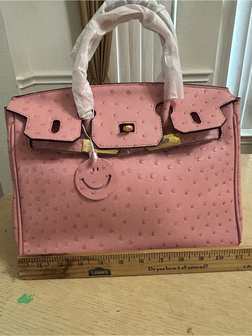 Pink Ostrich-Texture Top-Handle Bag UNBRANDED BIRKIN STYLE - Picture 5 of 8